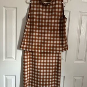 Sleeveless Gingham 2 piece set in Brown and White